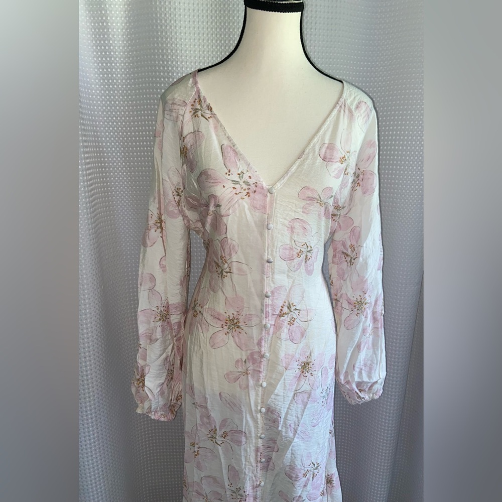 H&M maxi TIE-BELT floral summer DRESS WITH BUTTONS size small NWT - Picture 5 of 14